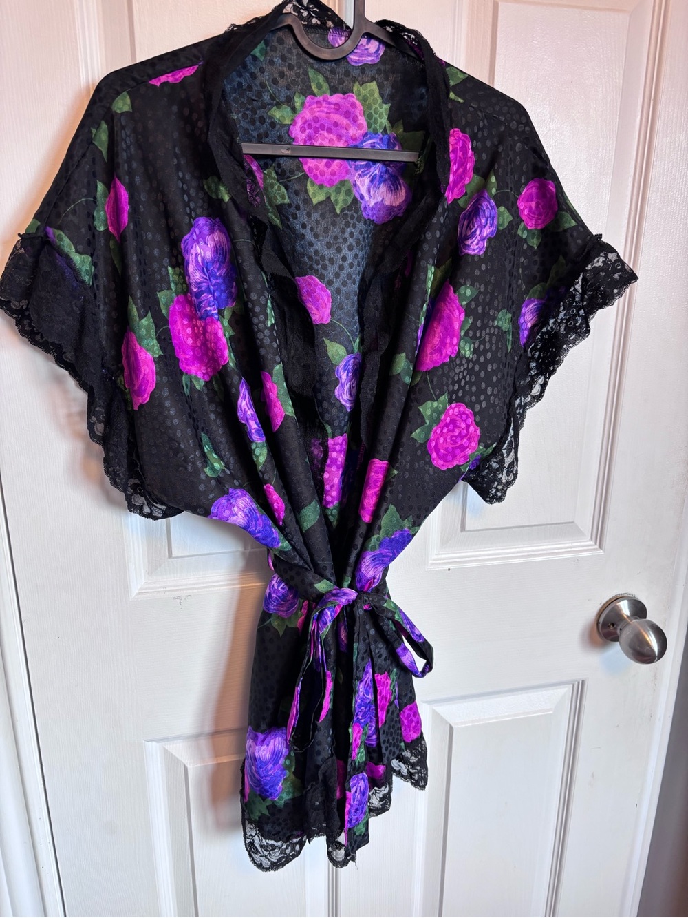 Vintage 90s Delicates Polka Dot Rose Satin Robe Whimsigoth O/S